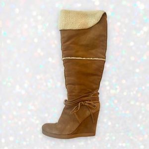 Nine West Vintage America Collection HOPAINR Leather Suede Wedge Knee High Boots